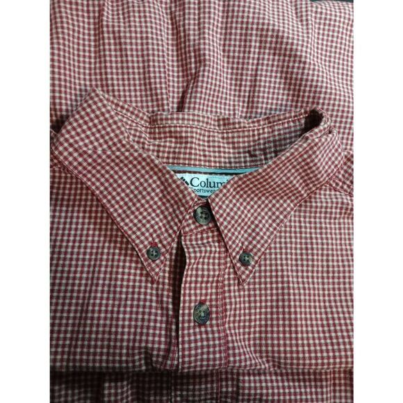 Columbia Shirt Men's Large Red Check Button Front Short Sleeve - Picture 4 of 8